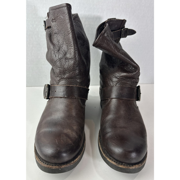 Frye Veronica Slouch Boots Women's 6 B Brown Leather Boho Grunge Moto Buckle - Picture 7 of 16